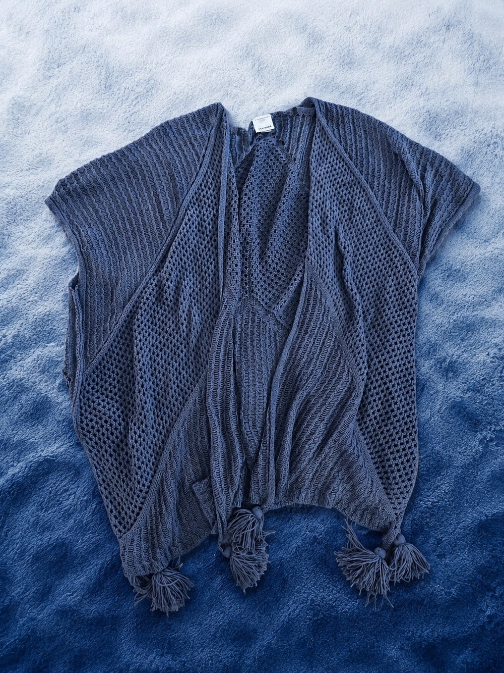 Sonoma Open-Knit Tassel Hem Poncho - Blue